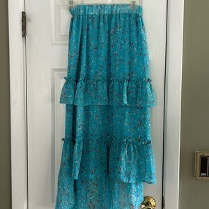 AQUA BLOOMINGDALES HI-LOW RUFFLE TIER MIDI-SKIRT  SIZE XS NWT